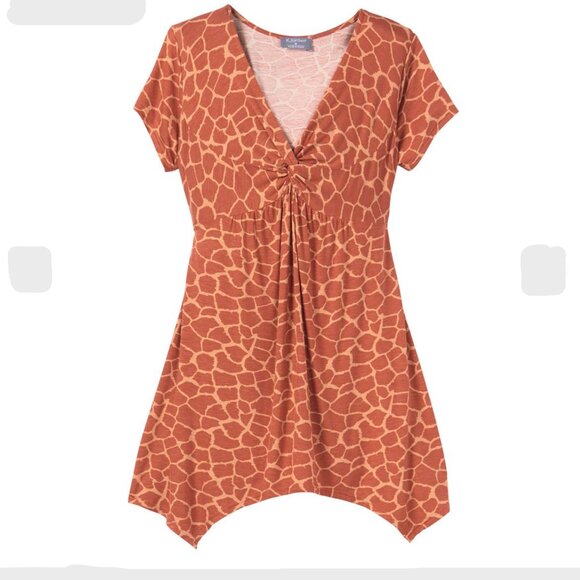 K Jordan S Orange Giraffe Print Twist Shark Bite Top - Picture 1 of 5